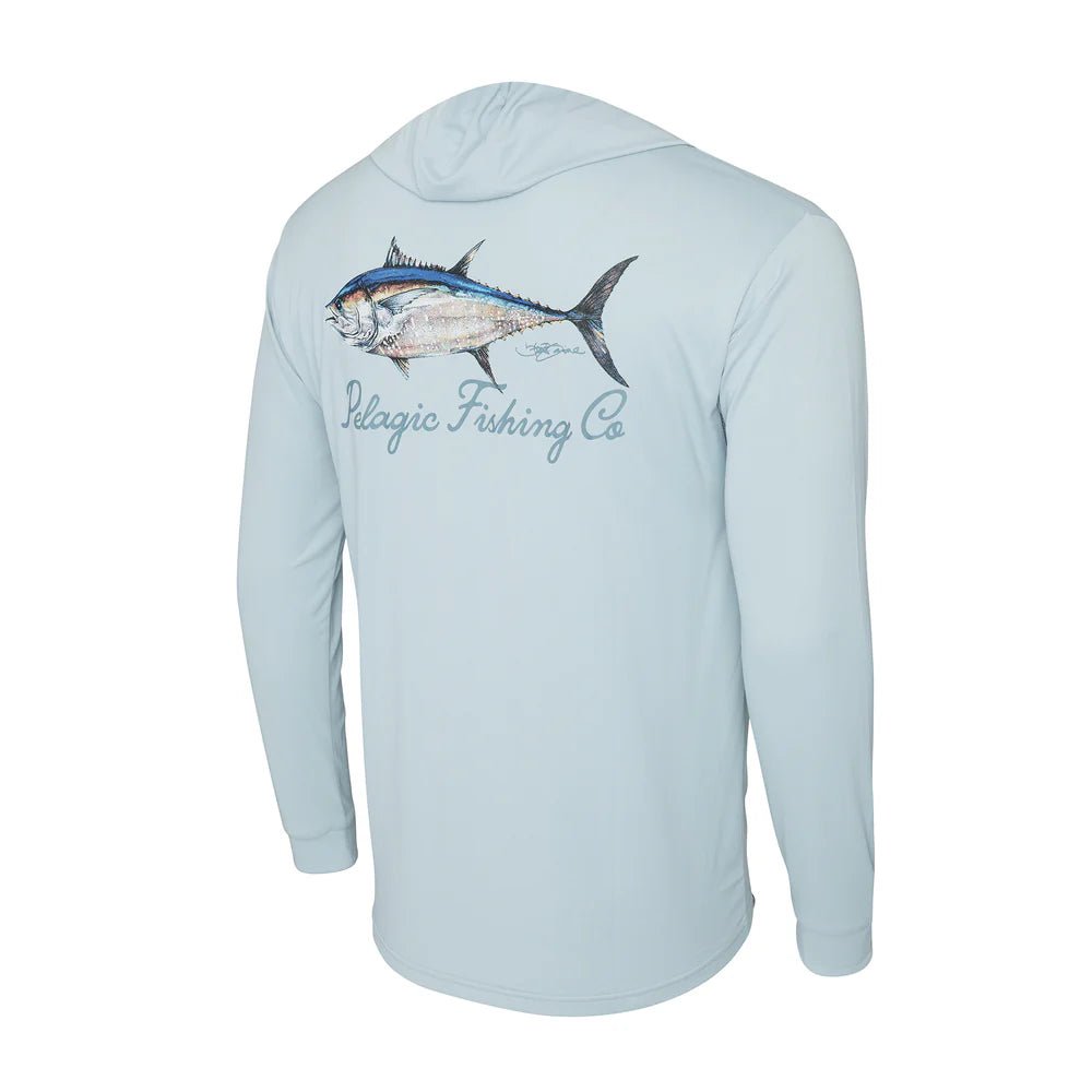 Pelagic Aquatek "Gionone BFT" Men's Hooded Fishing Shirt - Blue Fog