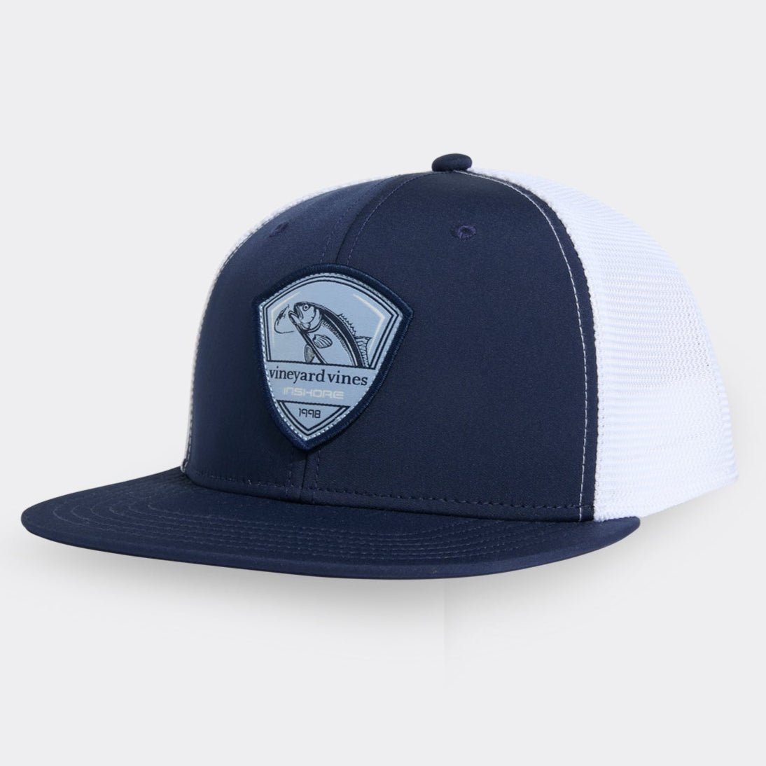 Vineyard Vines Fishing Patch Flat Brim Trucker Hat - Navy