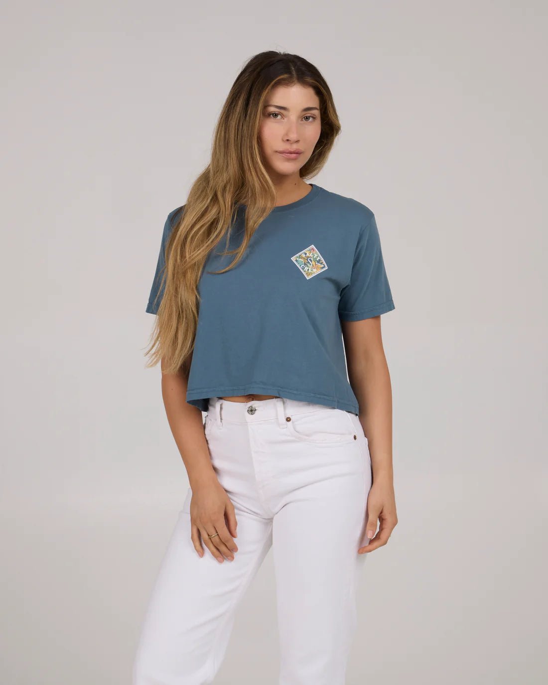 Salty Crew Women's Tippet Fill Crop Tee - Fin Blue