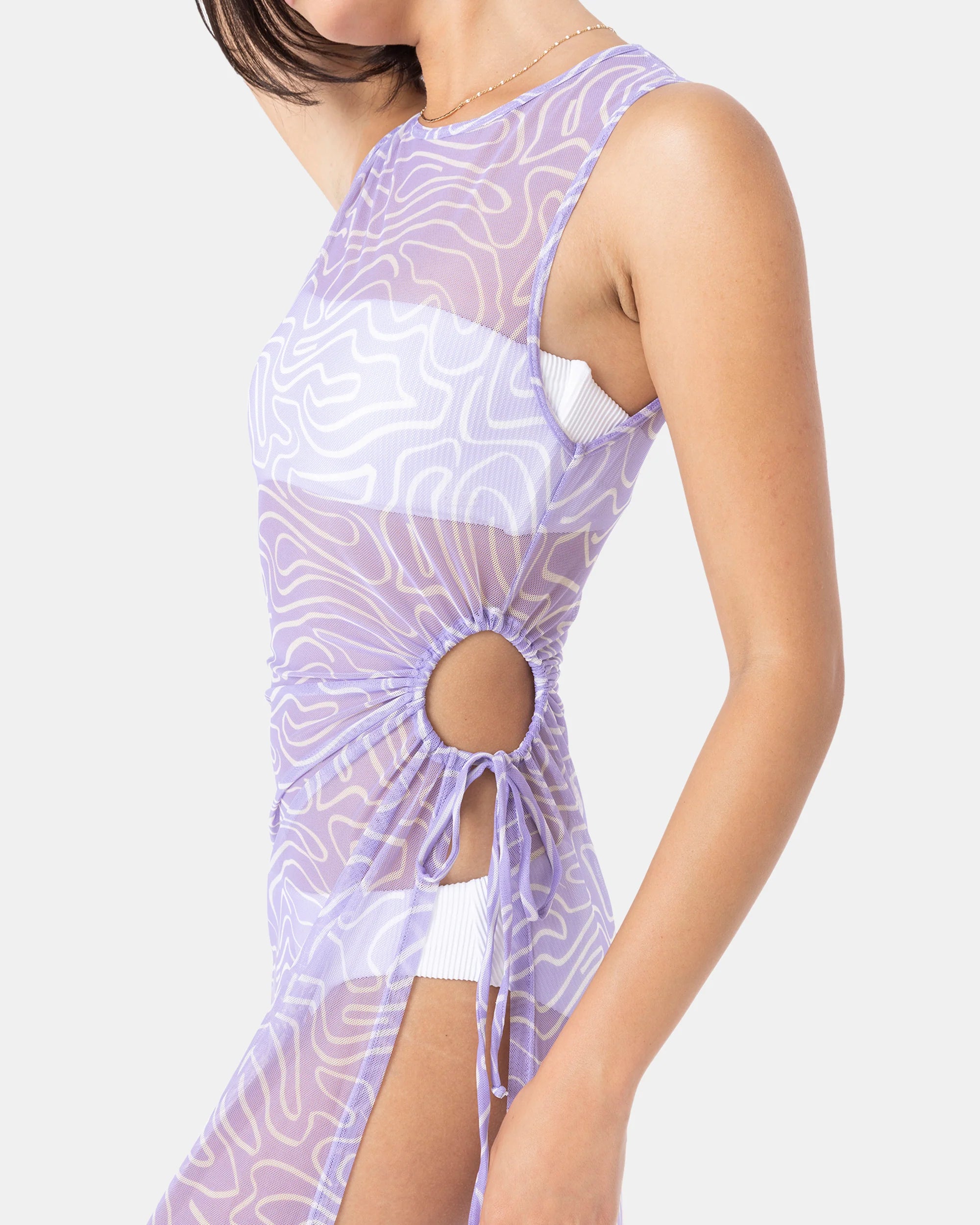 Roxy Sunshine State of Mind Open Side Mesh Cover Up Midi Dress - Lavender
