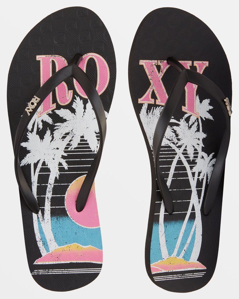 Roxy "Viva Stamp" Women's Flip Flops - Black Graphic