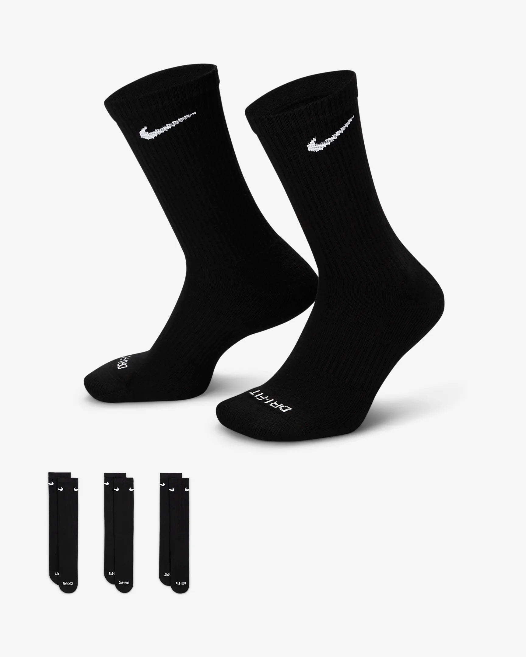 Nike "Everyday Plus" Cushioned Training Crew Socks (3 Pairs) - Black
