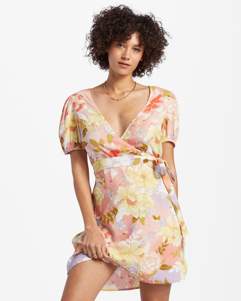 Billabong "Hot Tropics" Mini Wrap Dress - Sweet Peach