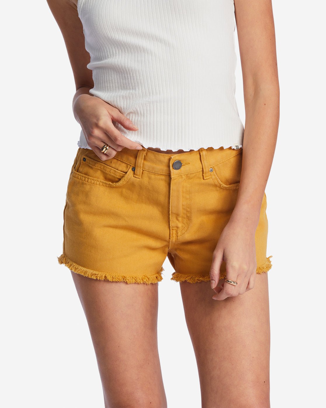 Billabong Women's "Drift Away" Frayed Shorts - Yellow